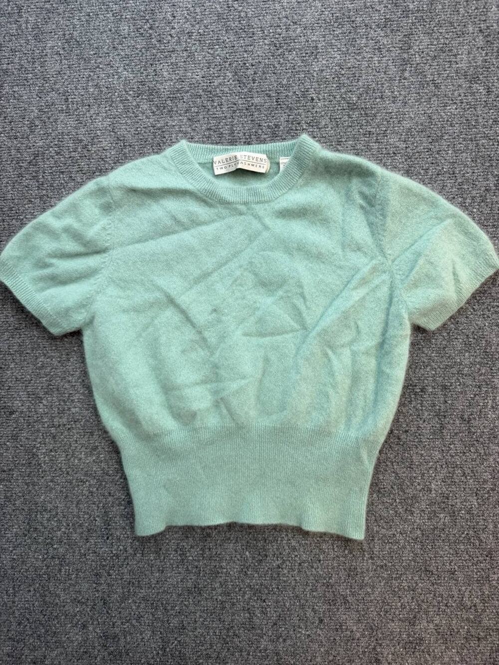 Valerie Stevens Women's M Fits S 100% Cashmere Short Sleeve Sweater Mint